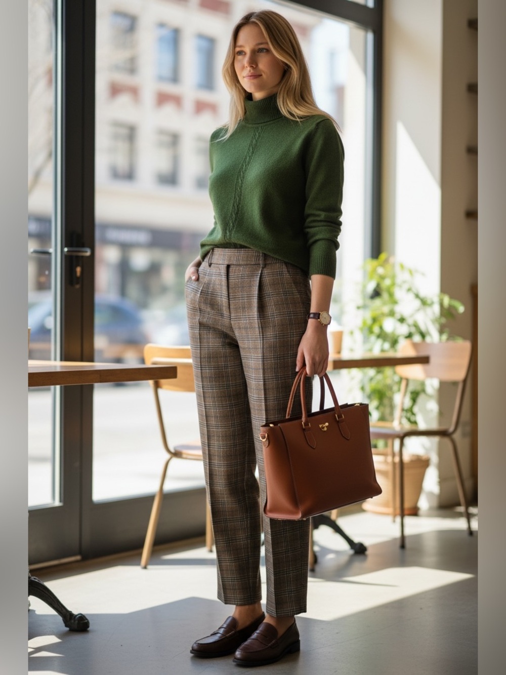 Vtg 100% Merino Wool Green Mock Neck Sweater | Dark Academia Minimalist Knit
